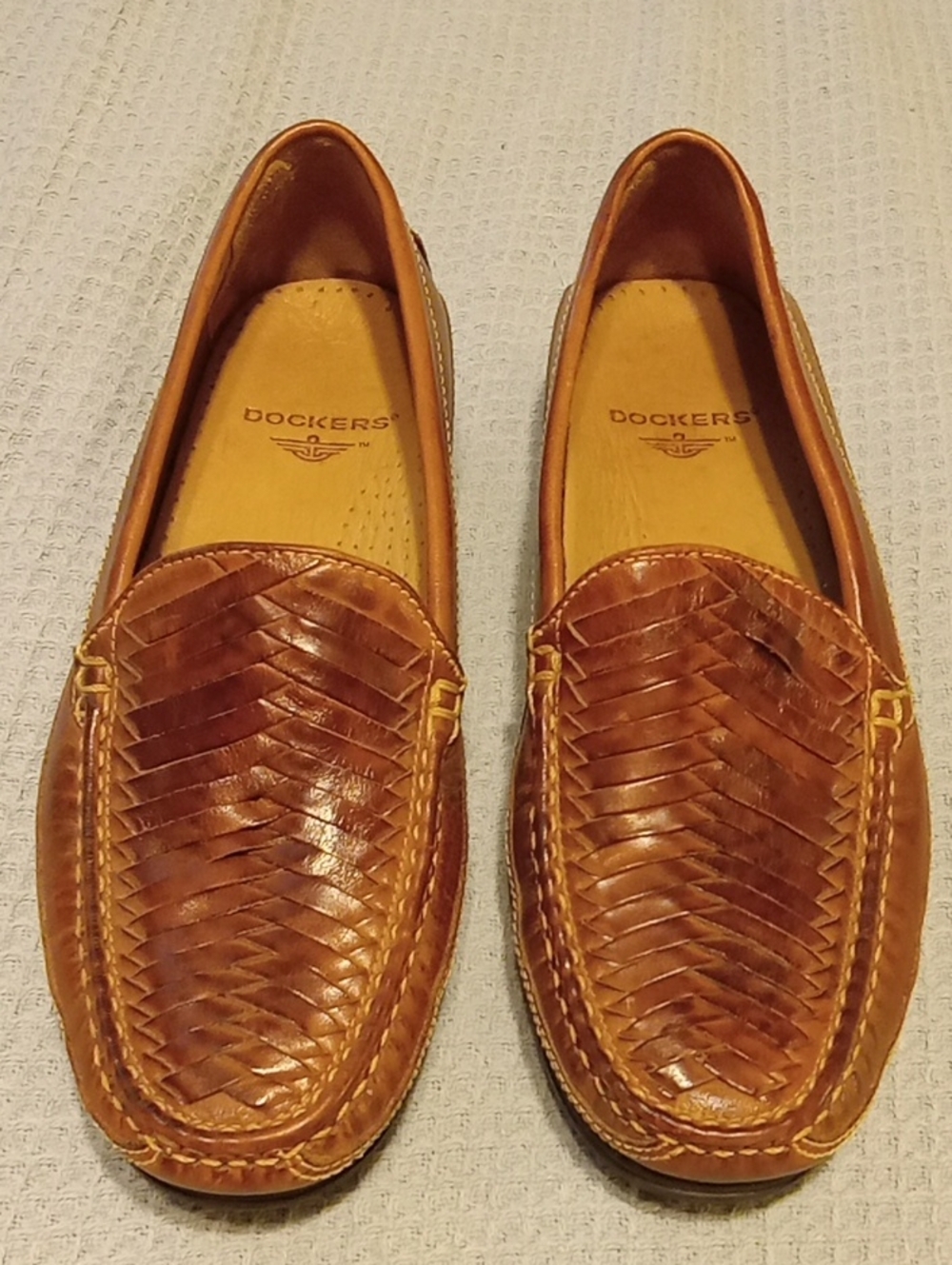 Dockers Brown Basket Weave Leather Loafers 10.5 Resort Casual Office EUC